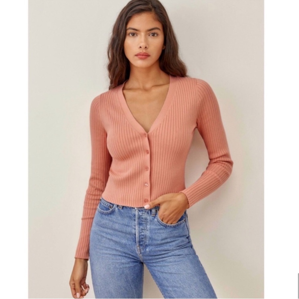 Reformation Gilda Ribbed V-Neck Cardigan